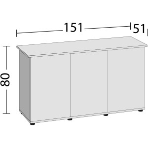 Juwel Aquariumunterschrank SBX Rio 450, schwarz, mit Maßangaben (151x51x80 cm).