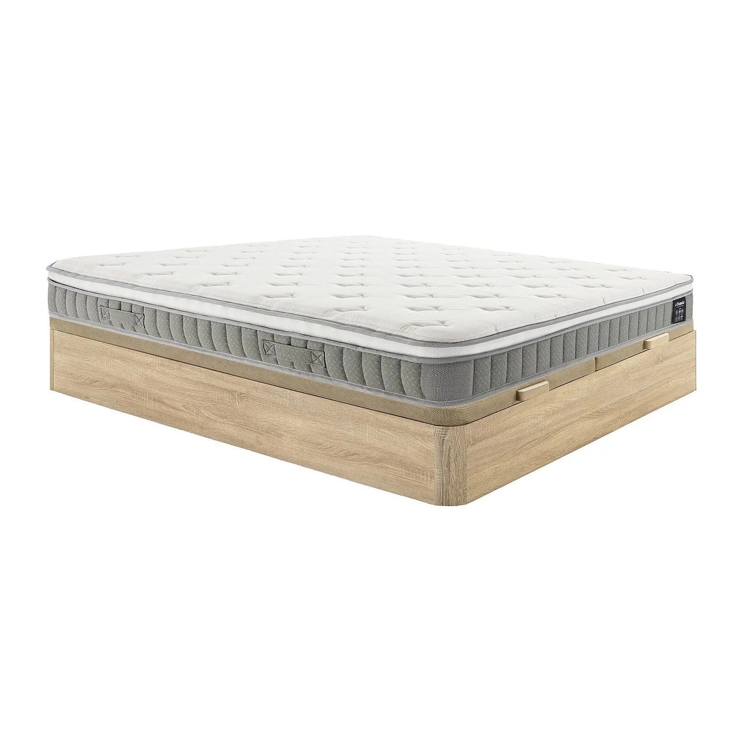 Vente-unique Matratze Und Bettgestell Mit Lattenrost Und Bettkasten Vitogo Naturfarben Hell  Weiß 200 cm