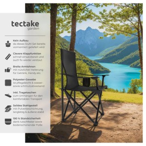 Tectake Set Campingstuhl Gil Faltbar Mit Getränkehalter 4Er Set 80 x 48 x 84 50 cm Schwarz