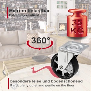 SOTECH Lenkrolle RAPID, Ø75mm, schwarz, bis 35kg belastbar. Möbelrolle für flexible Mobilität.