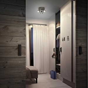 Philips myLiving LED-Spot County, 3-flammig, Stahl gebürstet, im Schlafzimmer.