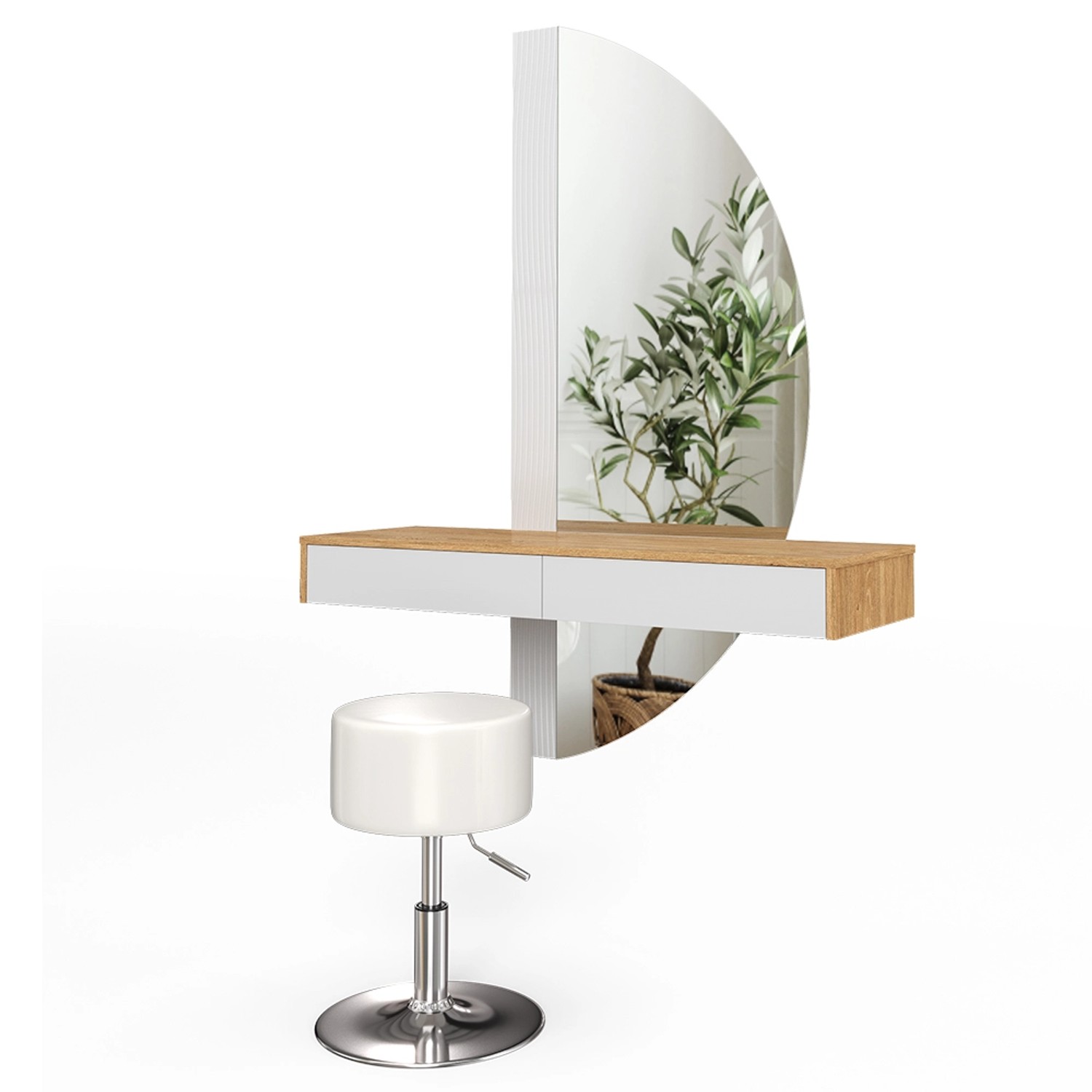 Vicco Schminktisch Melisa Weiß/Eiche 120 cm mit LED Beleuchtung und Hocker günstig online kaufen
