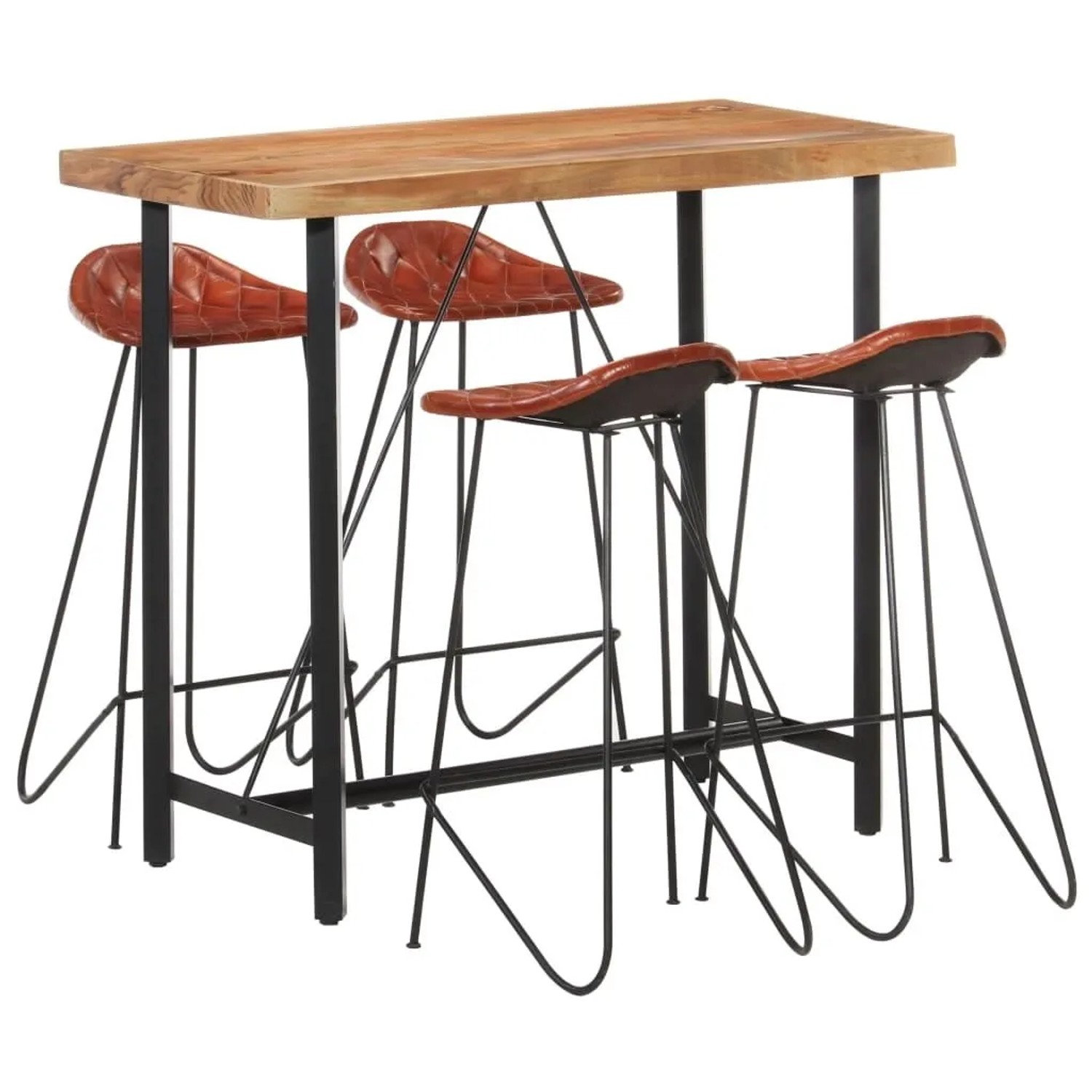 vidaXL 5 Tlg Bar-Set Massivholz und Echtleder 278763