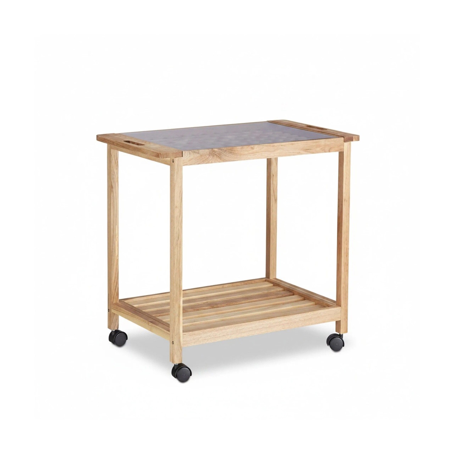 Relaxdays Küchenwagen Walnussholz 2 Etagen mit Rollen und Glasplatte 62 cm x 66 cm x 38 cm 5,4 kg