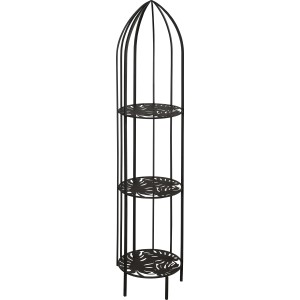 Anthrazitfarbenes Pflanzenregal Monstera mit Rankgitter aus Metall, 130 cm hoch.