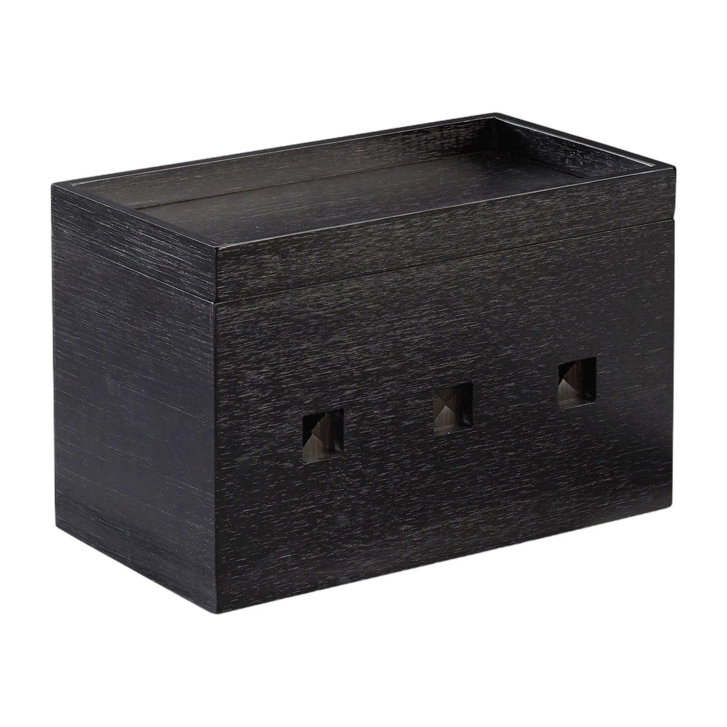 Relaxdays Kabelbox Bambus Schwarz mit Deckel 16,5 cm x 25,5 cm x 14 cm 0,75 kg