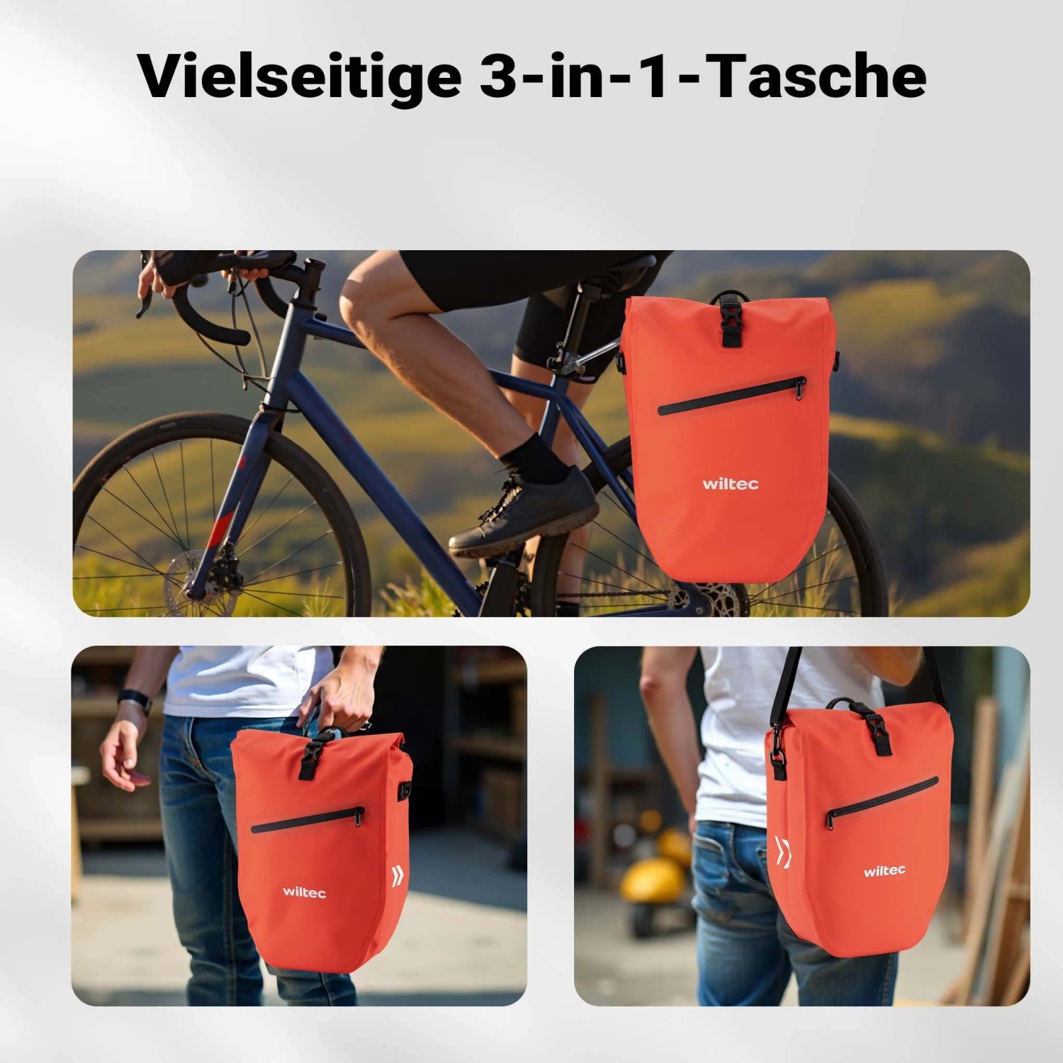 Wiltec Gepäckträgertasche Rot 28L Fahrradtasche Gepäckträger Gepäcktasche_5