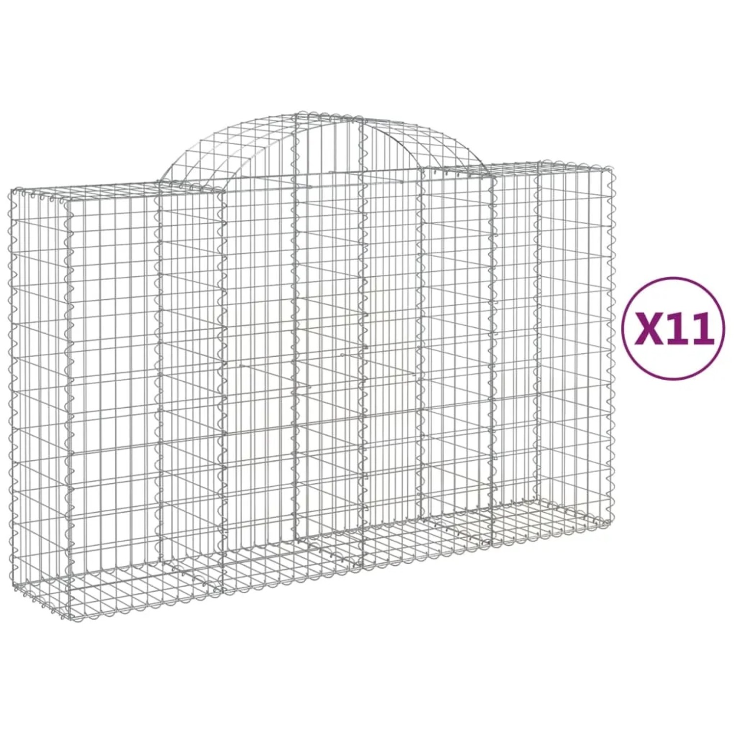 vidaXL Gabionen mit Hochbogen, 11er Set, 200x50x120/140cm, aus verzinktem Eisen.