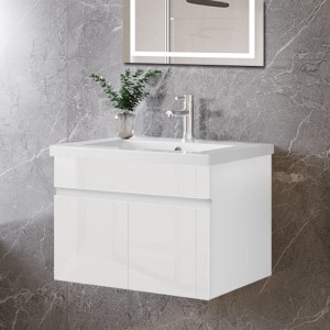 AICA BERGEN Waschtisch mit Unterschrank, 60 cm, weiß hochglanz, Softclose. Badmöbel Set mit Waschbecken.