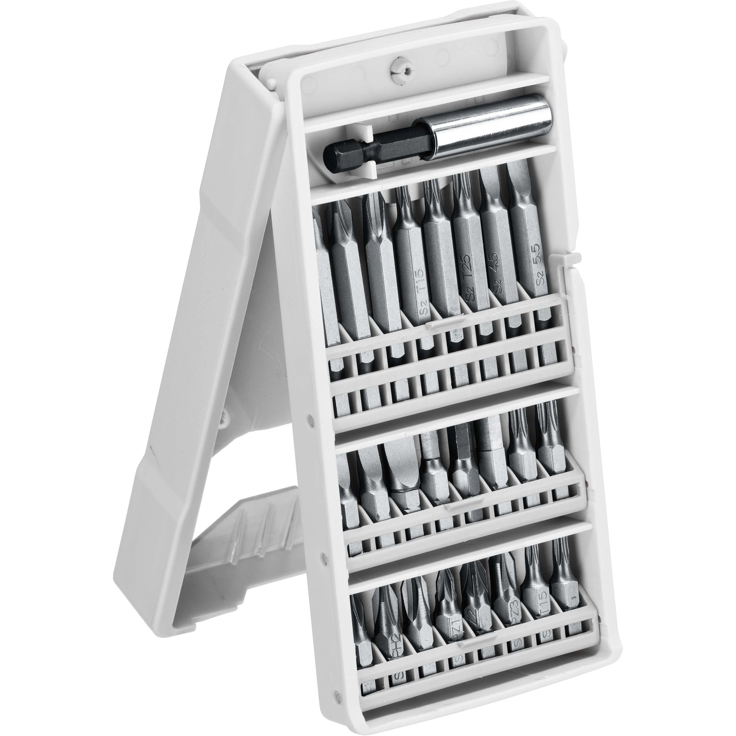 Bit-Set in AC-Box für Bosch Professional Akku-Bohrschrauber, verschiedene Größen und Formen.