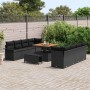 Schwarzes 11-tlg. vidaXL Garten-Sofa-Set aus Poly Rattan mit Tisch und verstellbarer Höhe.