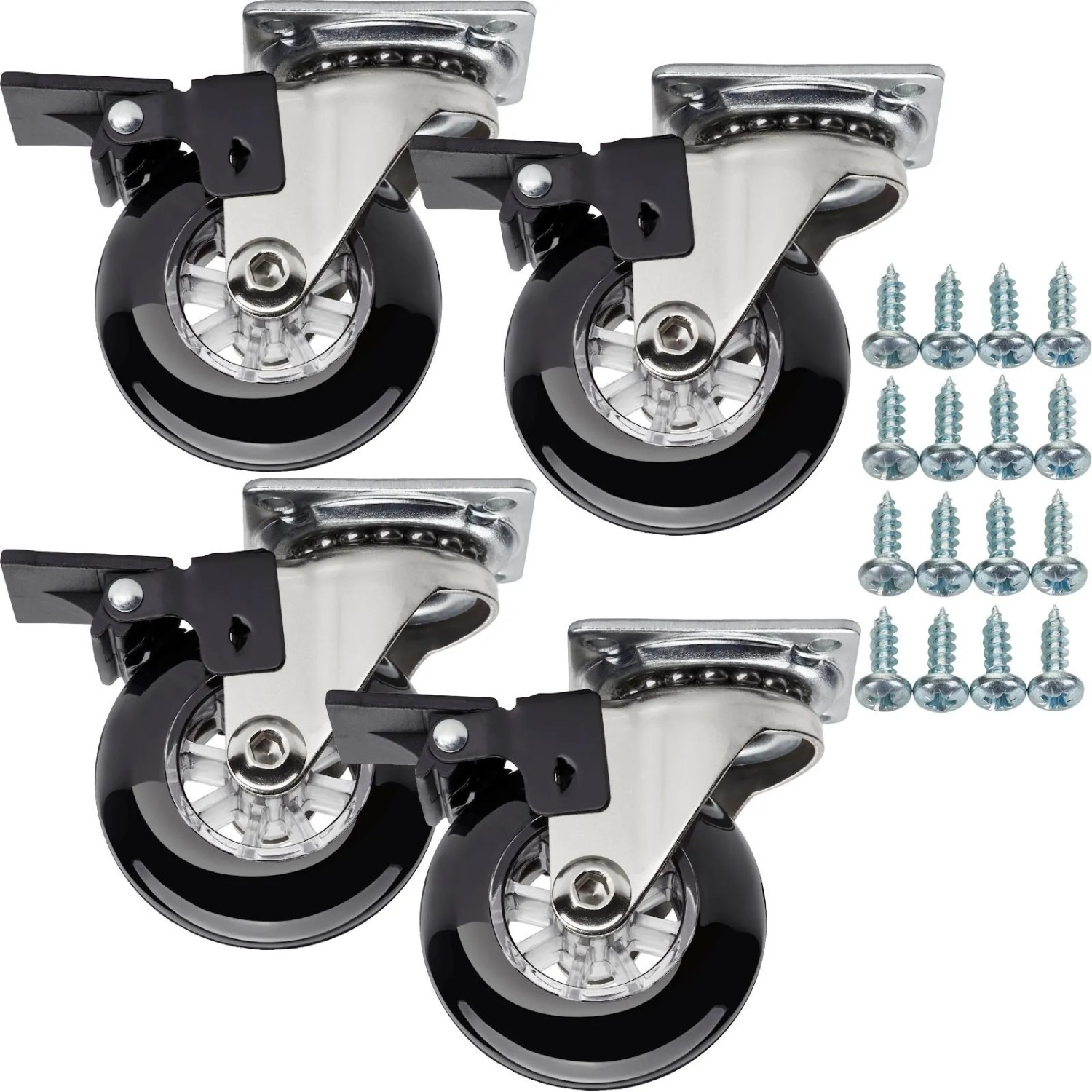 SOTECH 4 Stück Möbelrolle SWIFT Ø50 mm Schwarz mit Feststeller inkl. Schraubenset