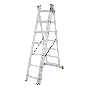 Krause 3-teilige Vielzweckleiter aus Aluminium, 3x7 Sprossen, als Anlege-, Schiebe- oder Stehleiter nutzbar.