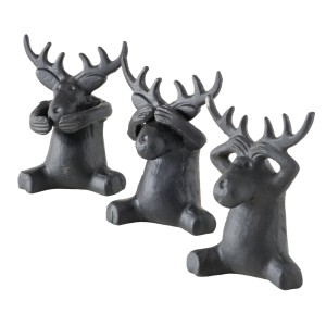 Boltze Deko-Figuren Elcho, 3er Set, schwarze Hirsche, die Mund, Augen und Ohren zuhalten.