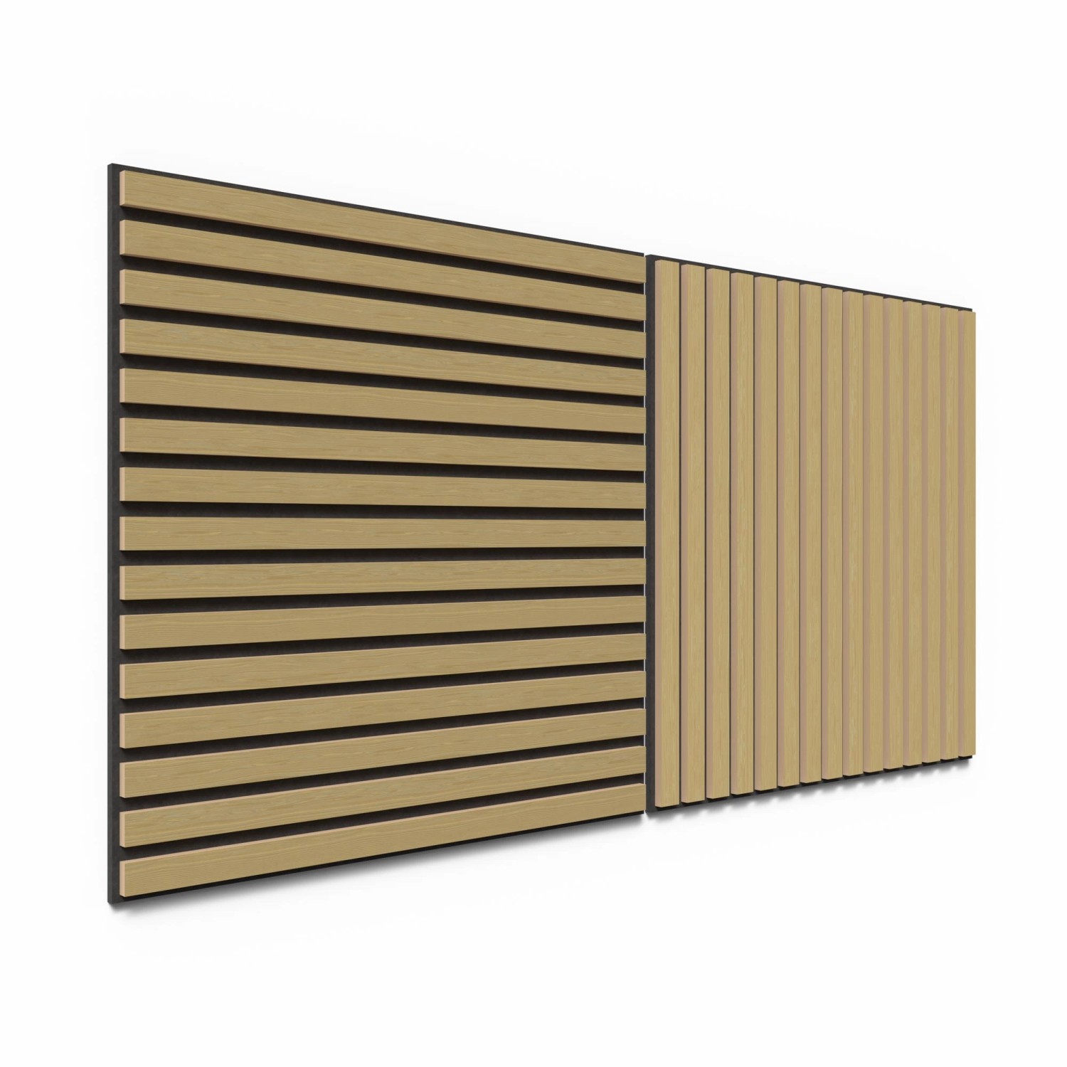 Akustikpaneel Eiche Natur, 2er Set: Wandpaneele mit schwarzem Akustikfilz für bessere Raumakustik.