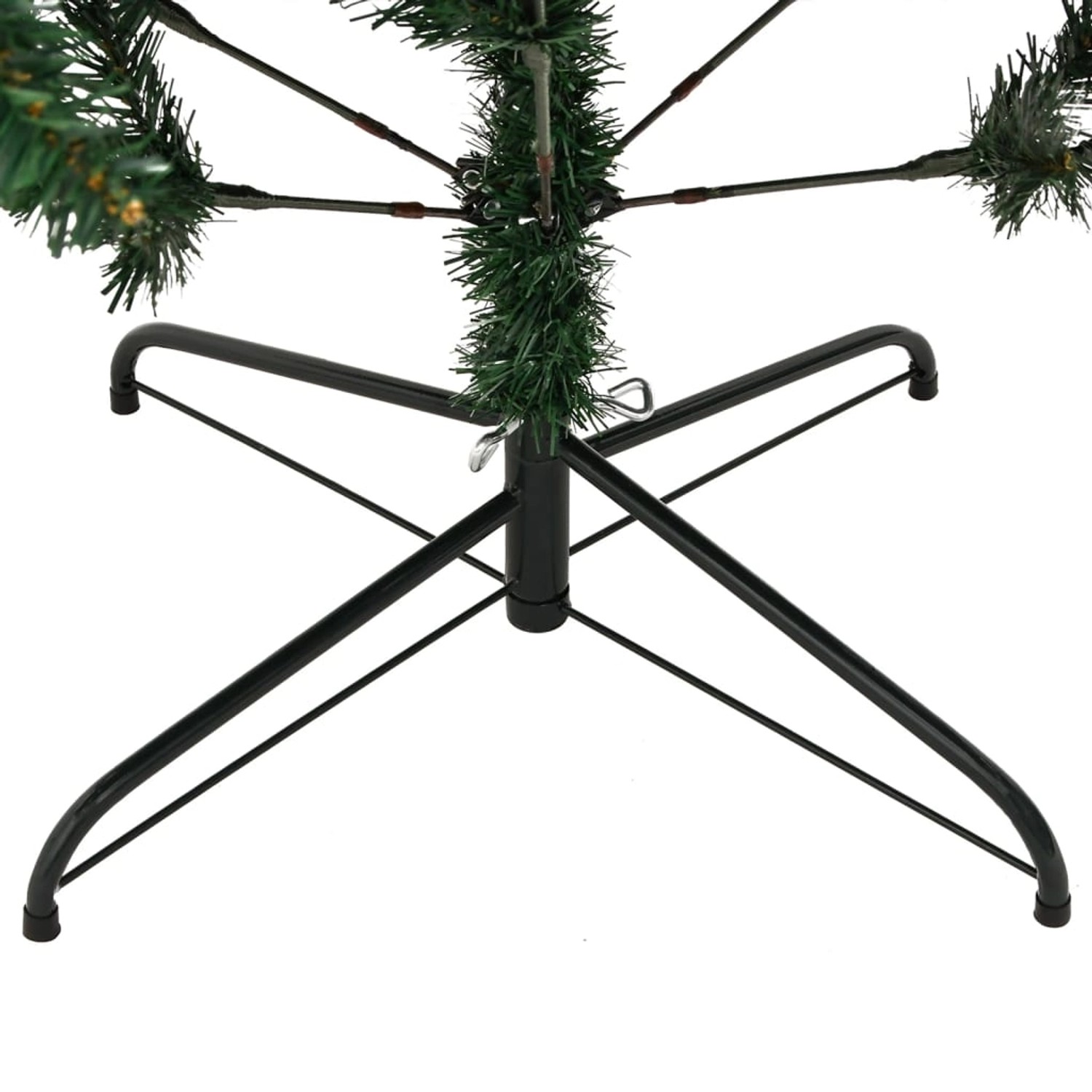 Detailaufnahme: Klappbarer, künstlicher Weihnachtsbaum (210 cm) mit Metallständer.