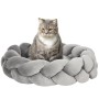 Graues PawHut Katzenbett Donut mit Katze, waschbares Kissen, Ø55cm.