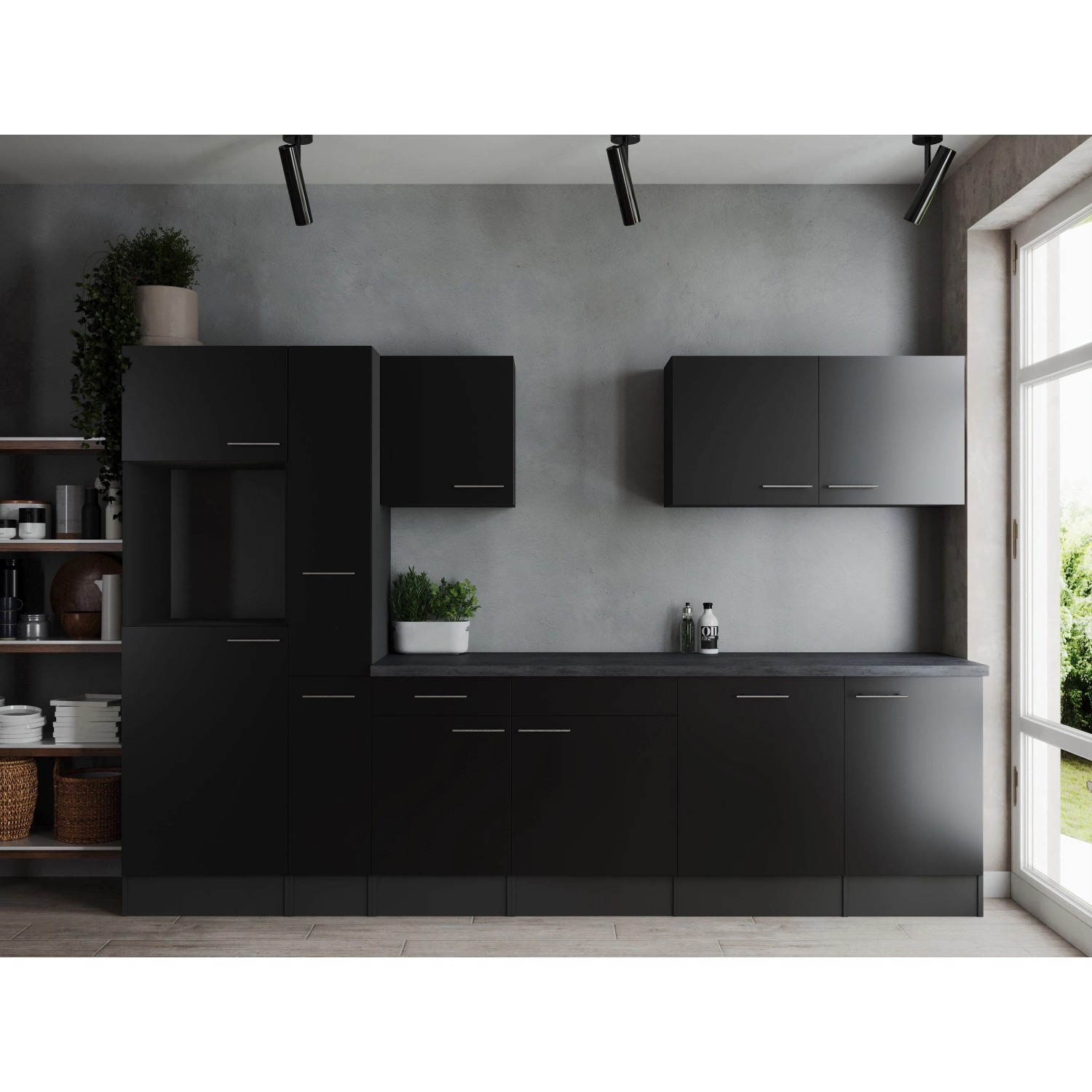Respekta Küchenzeile Oliver 310 cm Schwarz ohne E-Geräte
