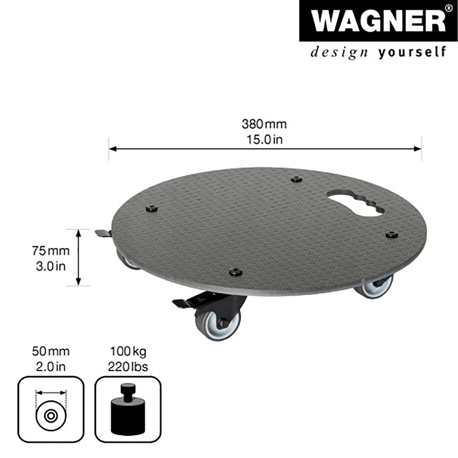 Schwarzer Wagner Pflanzenroller GH 0630, Ø 38cm, mit Rollen und Griff für den einfachen Transport.