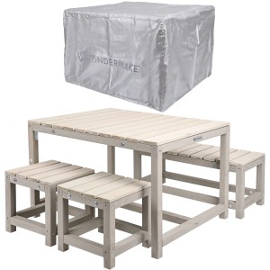 WONDERMAKE Kindersitzgruppe sedensa2 aus Holz mit Tisch, Bank, Hockern und Abdeckung.