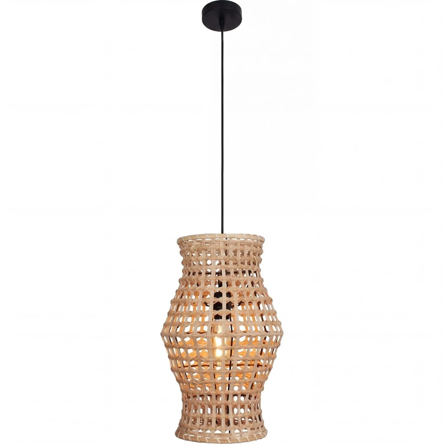 Licht-Erlebnisse Pendelleuchte Korbschirm Rattan 30 CM Breit Boho Design E27