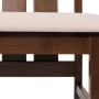 Detailansicht: 6er Set Polsterstuhl mit dunklem Holzgestell und creme-farbener Sitzfläche.