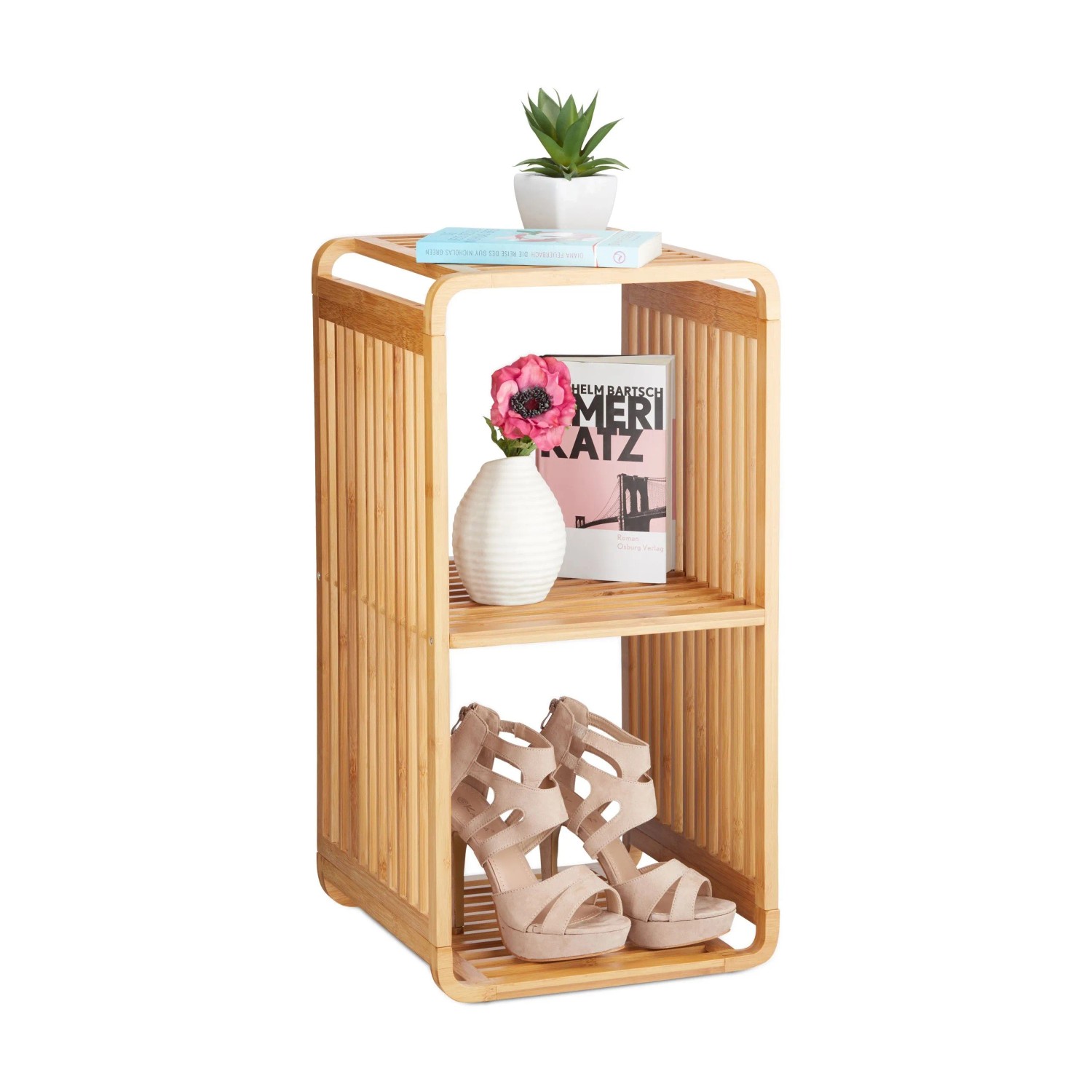 Relaxdays Regal Bambus Natur mit 3 Ablagen 64,7 cm x 33 cm x 33 cm 3 kg