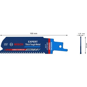 Bosch Expert S555 CHC Säbelsägeblatt für dickes Metall, blau, mit Maßen.