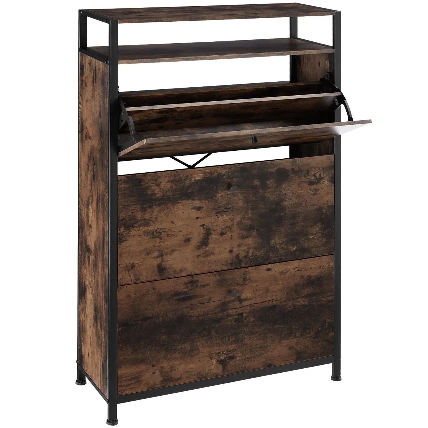 Tectake Schuhschrank Buffalo Industrial Style Holz und Stahl  81 x 32 x 130 cm Industrial Holz Dunkel  Rustikal