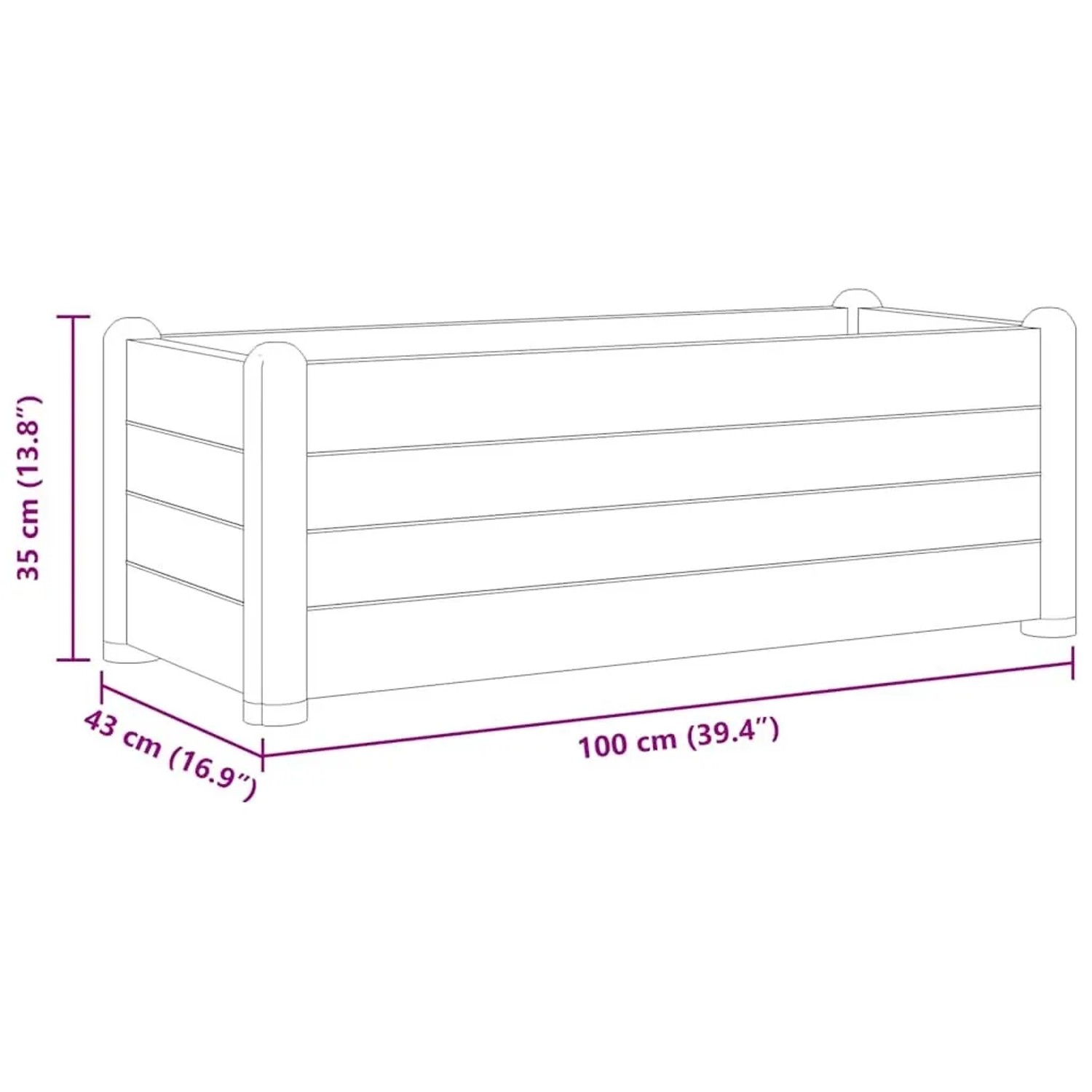 furnicato Garten-Hochbeet, anthrazit, 100x43x35 cm, aus PP-Kunststoff, ideal für Garten und Balkon.