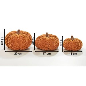 Kobolo Dekokürbis Set, 3 Textil-Kürbisse in Orange, verschiedene Größen. Herbstdeko für den Innenbereich.