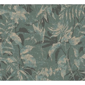 A.S. Creation Vliestapete mit abstraktem Blätter-Dschungel-Motiv in Blau-Grün.