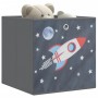 Graue Faltbox mit Raketen-Motiv, 32x32x32 cm, 10er-Set. Aufbewahrungsbox für Kinderzimmer.