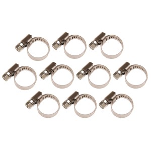 Zehn rostfreie BGS Schlauchklemmen 10-16 mm für sicheren Halt. Silberne Klemmfittings mit Schraubmechanismus.