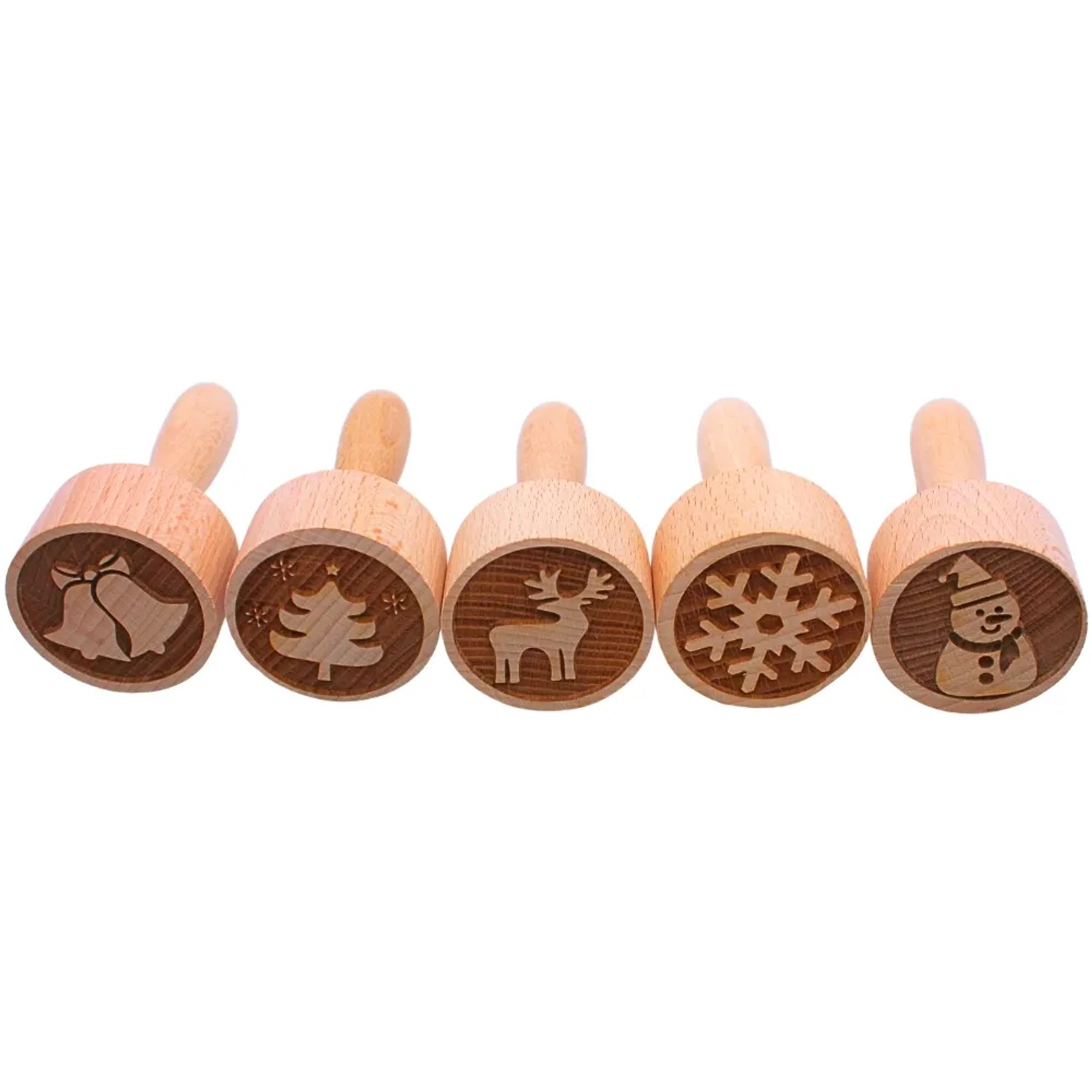 Dekohelden24 5er Set Teigstempel Holzstempel Stempelset aus Holz mit Weihnachtsmotiven Made in EU Maße eines Stempels L/B/H 4 x 4 x 8 cm
