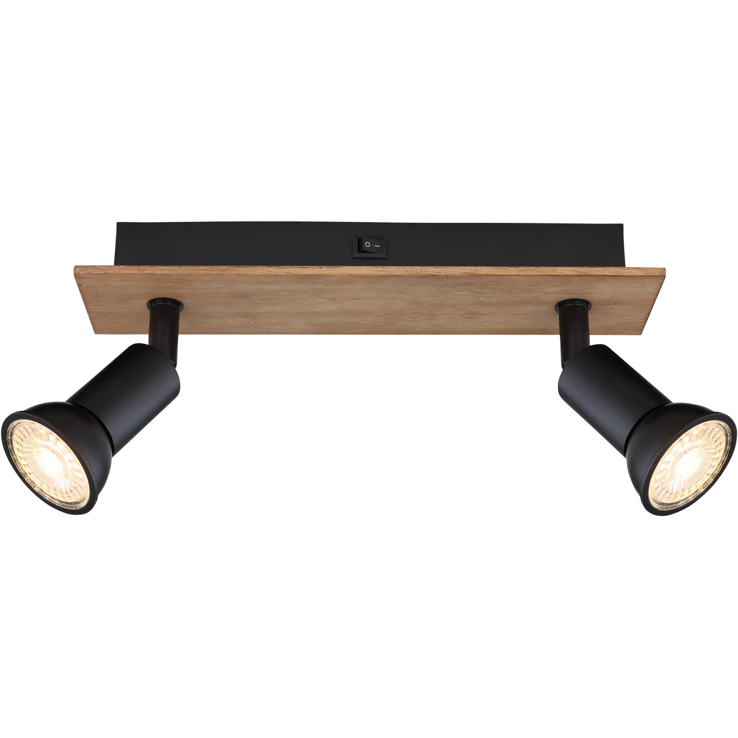 Globo Strahler Drew, 2-flammig, dunkelbraunes Holz, schwarze Spots, modernes Design.