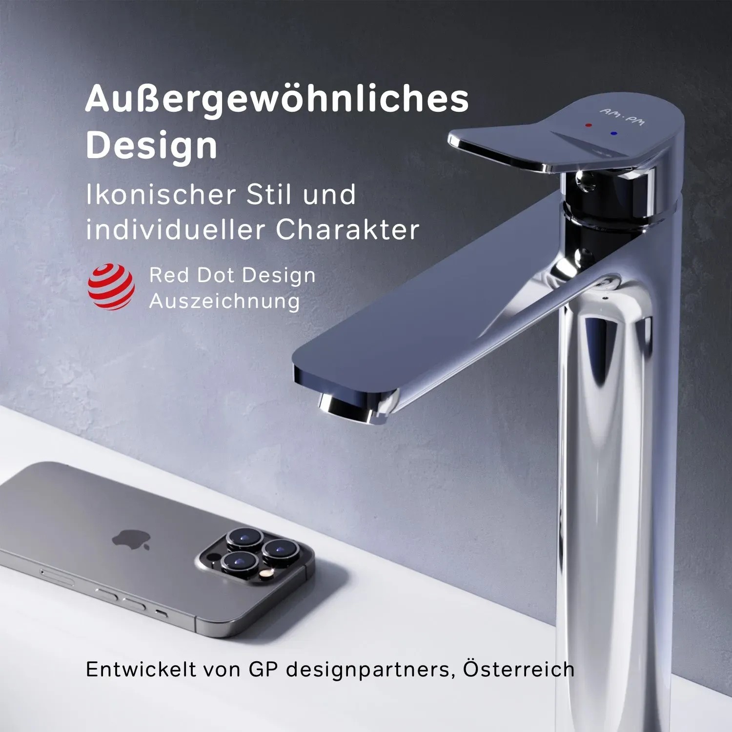 AM.PM Waschtischarmatur X-Joy, Chrom, hoher Auslauf. Design-Waschbeckenarmatur für Bad & Gäste-WC.