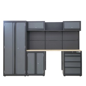 TRUTZHOLM Werkstattwand, 13-teilig, anthrazit. Modulares Werkstattschranksystem aus Stahl mit Arbeitsplatte.