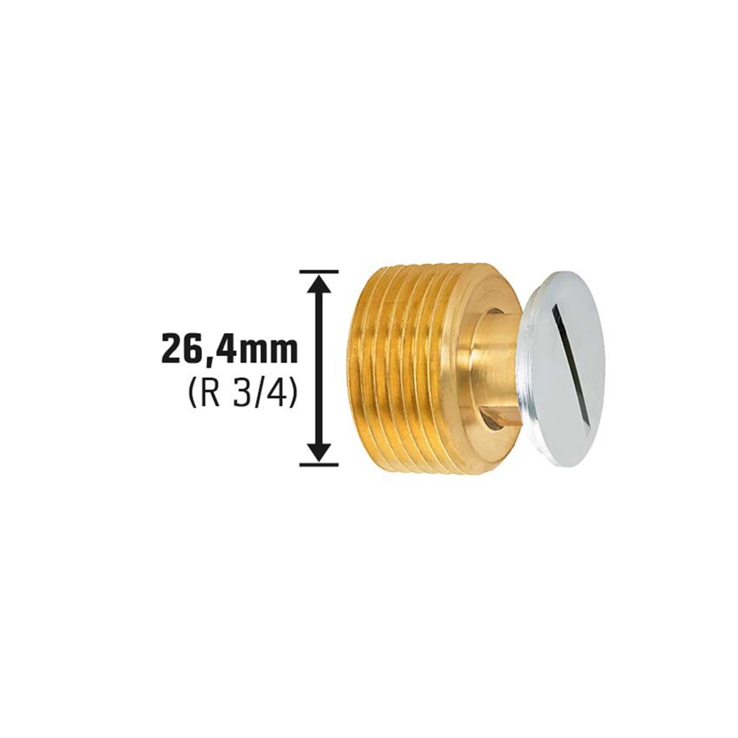 Gewinde-Stopfen, 26,4 mm (R 3/4), Messing verchromt, zum Verschließen von Gewindefittings.