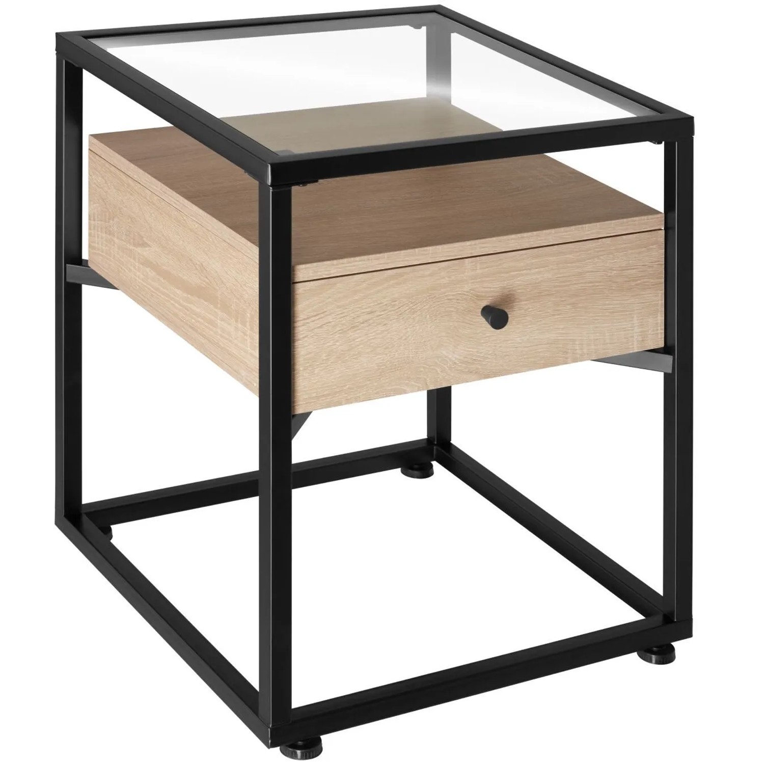 Tectake Nachttisch Preston Industrial Style Holz und Stahl  45 x 43 x 54 50 cm Industrial Holz Hell  Eiche Sonoma