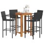 vidaXL Gartenbar-Set, 5-teilig, Akazie massiv, Poly Rattan, schwarz. Bartisch mit 4 Barhockern.