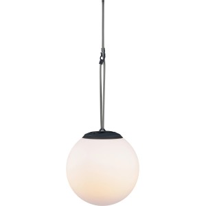 Weiße Solar-Pendelleuchte Sersale, Kugelform, für Garten, Balkon oder Terrasse.