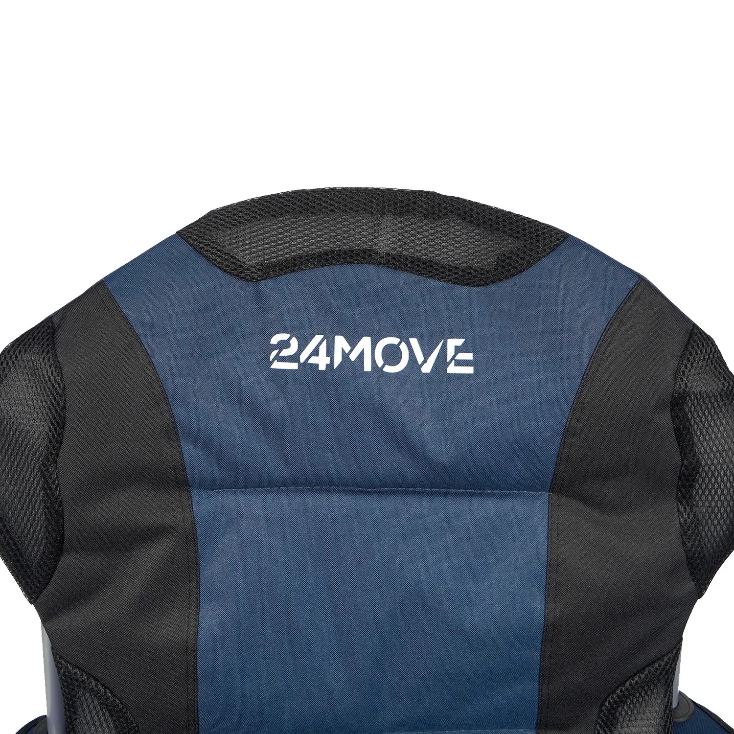 Detailansicht: Blauer 24MOVE Campingstuhl, gepolstert, mit Logo.