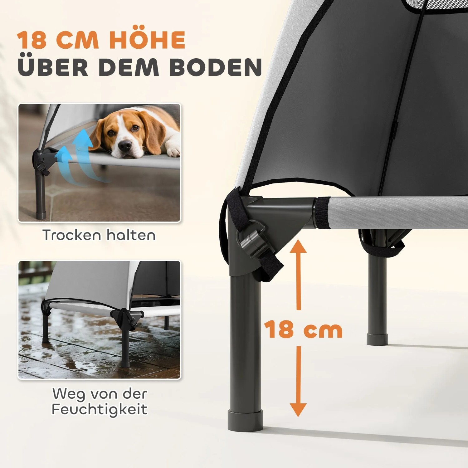 PawHut Erhöhtes Hundebett Polyester 76 x 61 x 71cm Hellgrau_5