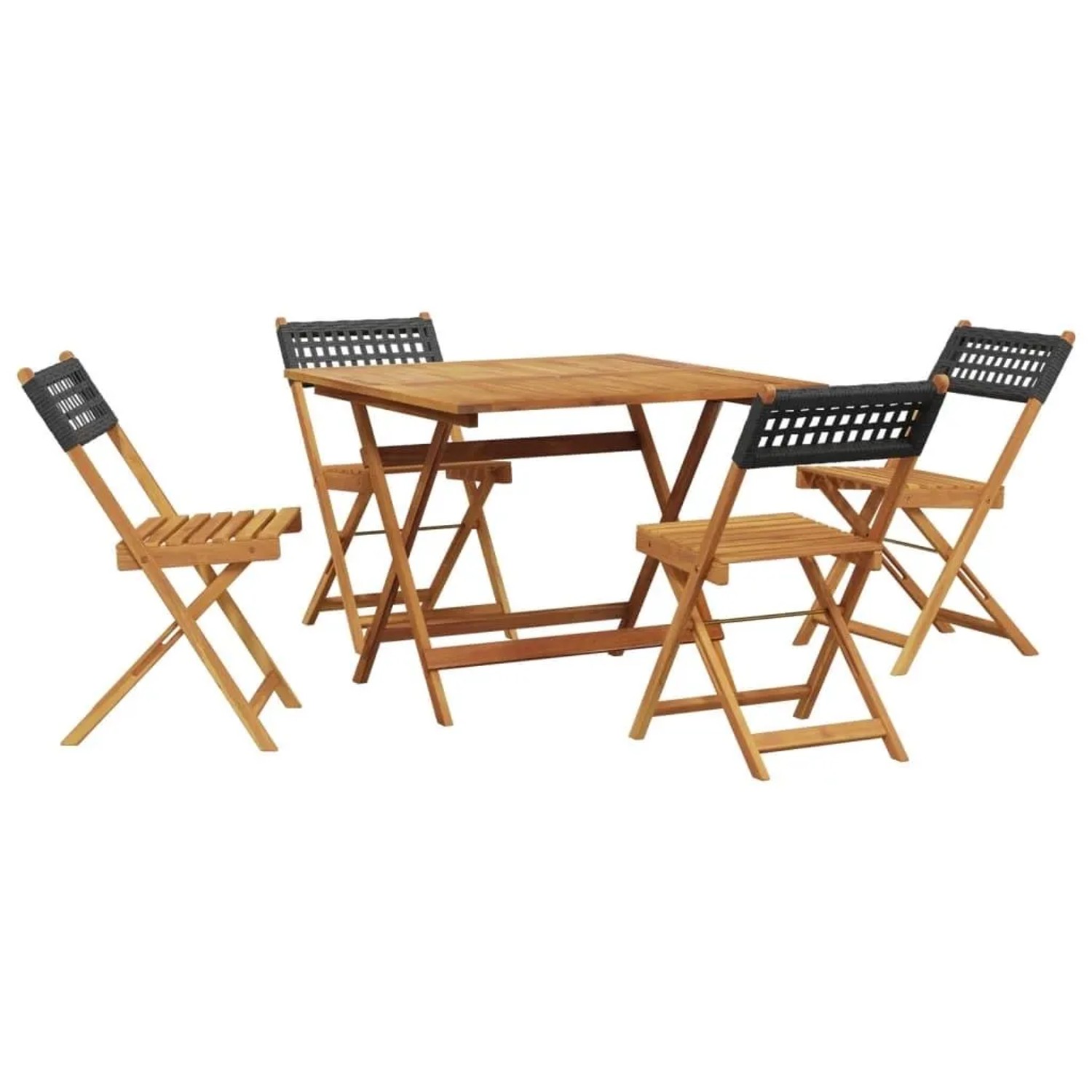 vidaXL 5-Tlg Garten-Essgruppe Schwarz Poly Rattan und Massivholz 3281778