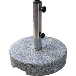 Grauer Schirmständer Hostena aus Granit mit silberfarbenem Rohr und schwarzen Feststellschrauben.