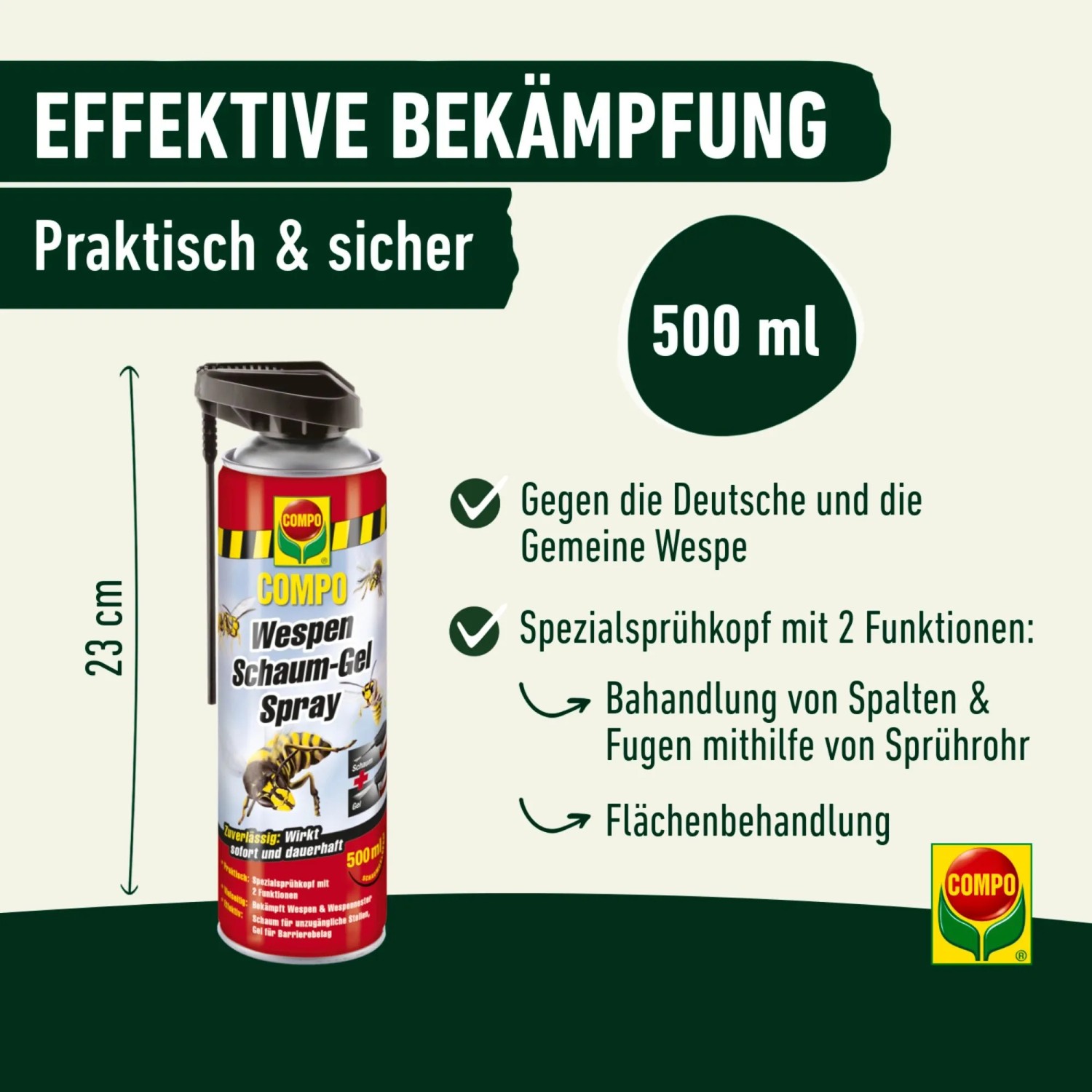 Compo Wespen Schaum-Gel Spray, 500 ml, zur Bekämpfung von Wespennestern mit Spezialdüse.