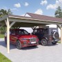 Holzbrüder Doppelcarport Ralf Natur mit zwei parkenden Autos unter dem Carport.