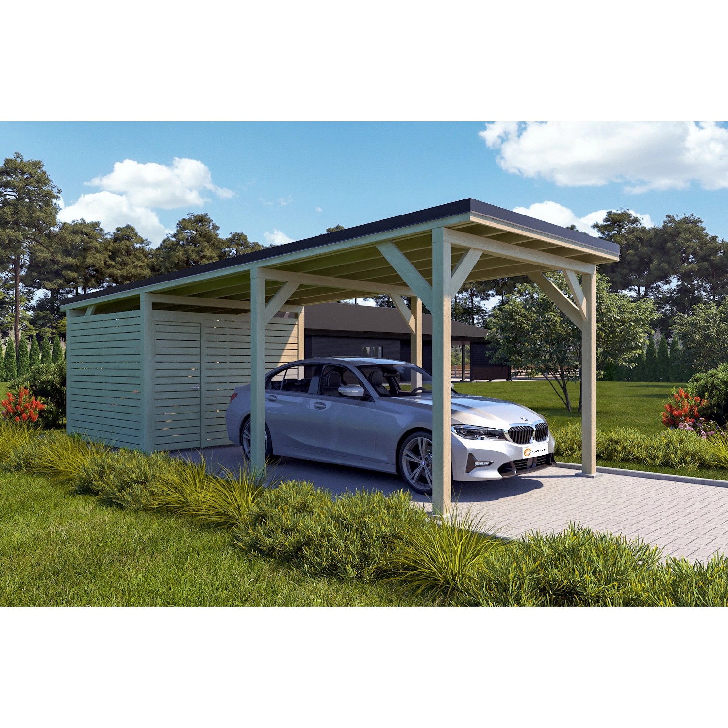 Holzbrüder Carport Ralf 26m² mit Geräteraum Natur-Schwarz günstig online kaufen