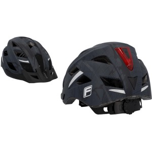 Fischer Urban Plus Brooklyn Fahrradhelm, schwarz, Größe S/M, mit Rücklicht und Reflektoren.